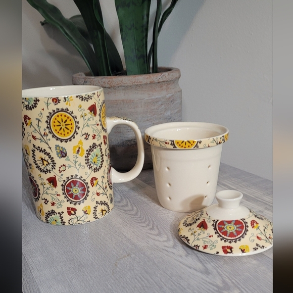 World Market 3 Pc Tea Mug With Loose Leaf Tea infuser Strainer Lid - Picture 3 of 4